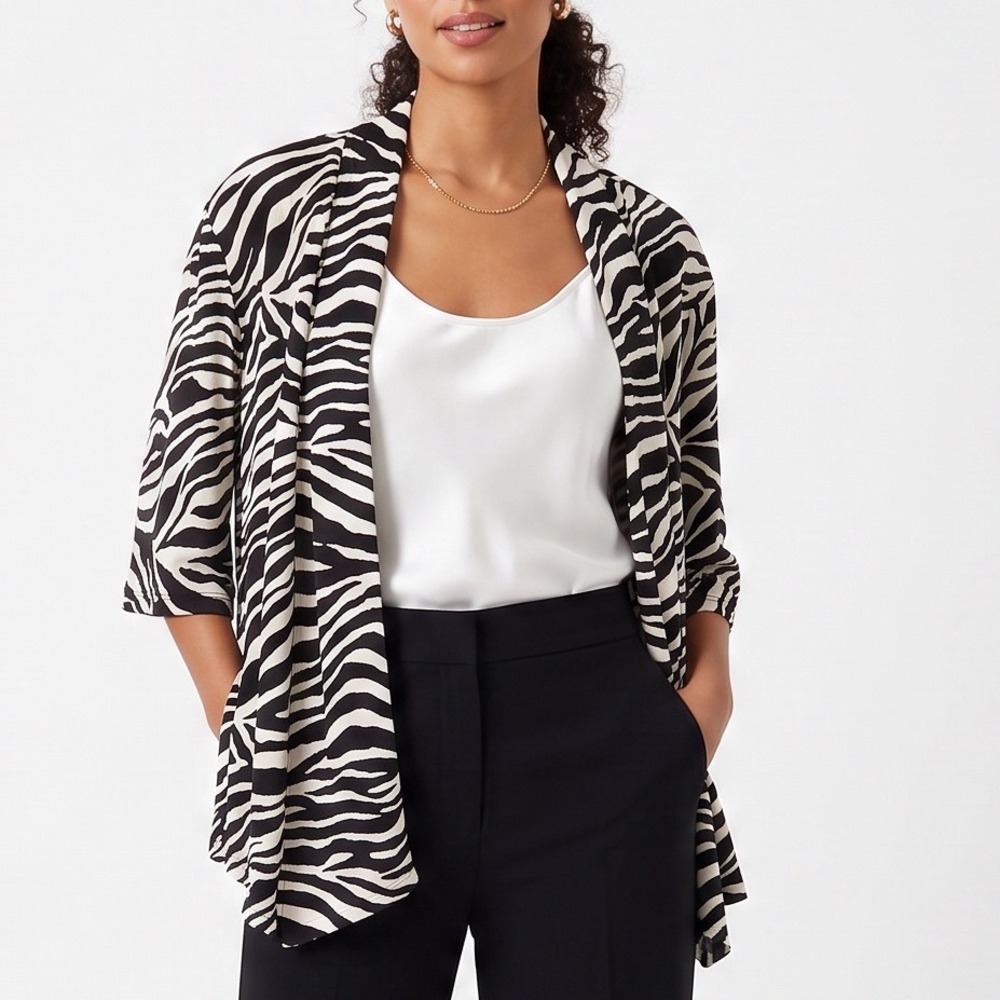 Serengeti Cardigan Womens 2X Zebra Print Black White Open Front Excellent